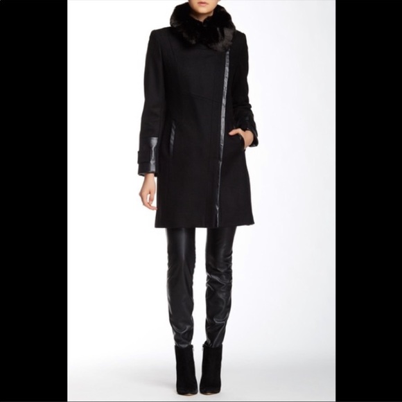 Via Spiga Jackets & Blazers - Via Spiga Faux Fur Trim Wool Blend Coat